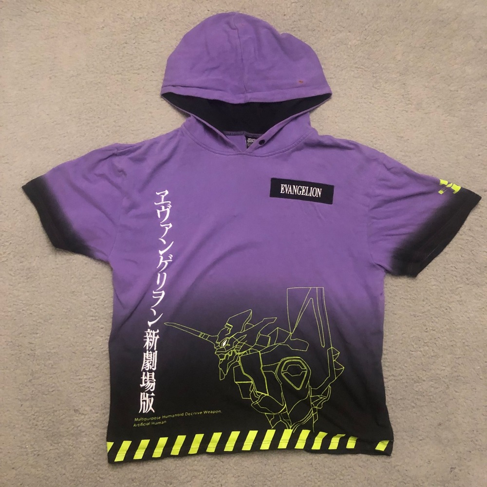Evangelion Atsuko Purple Ombre Short Sleeve Hoodie Anime Unit-01 Graphic Shirt M
